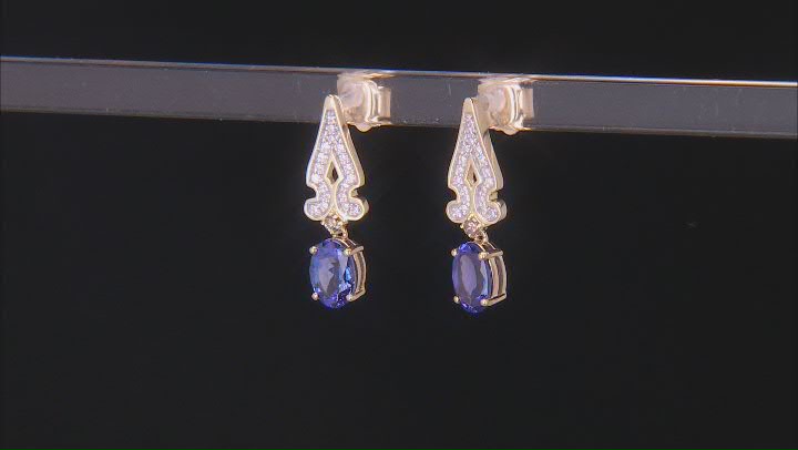 Tanzanite With White And Champagne Diamond 14k Yellow Gold Earrings 2.22ctw Video Thumbnail