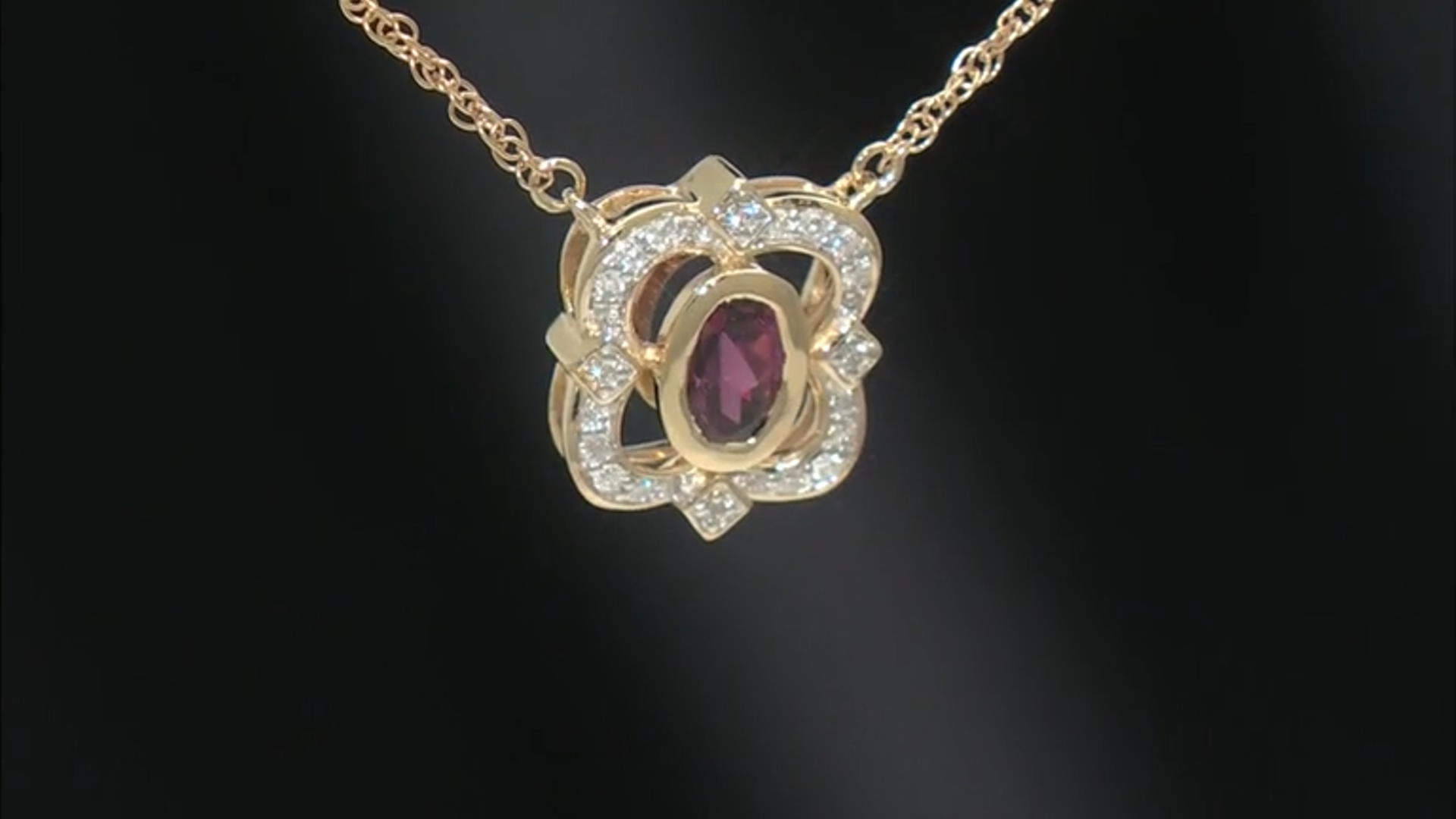 Rhodolite Garnet With White Diamond 14k Yellow Gold Necklace 0.70ctw Video Thumbnail