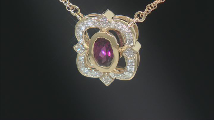 Rhodolite Garnet With White Diamond 14k Yellow Gold Necklace 0.70ctw Video Thumbnail