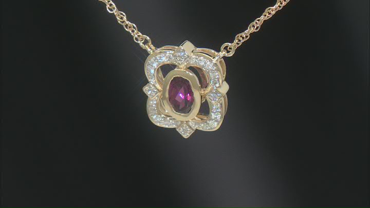 Rhodolite Garnet With White Diamond 14k Yellow Gold Necklace 0.70ctw Video Thumbnail