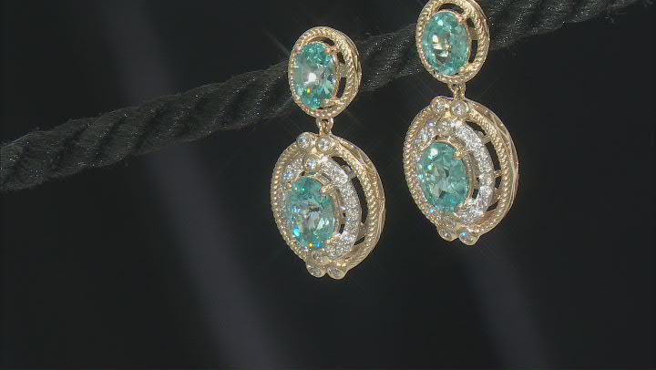 Blue Zircon With White Diamond 14k Yellow Gold Earrings 6.80ctw Video Thumbnail