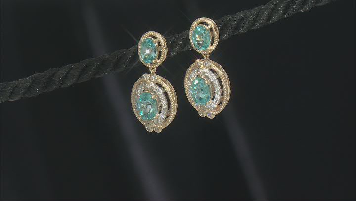 Blue Zircon With White Diamond 14k Yellow Gold Earrings 6.80ctw Video Thumbnail