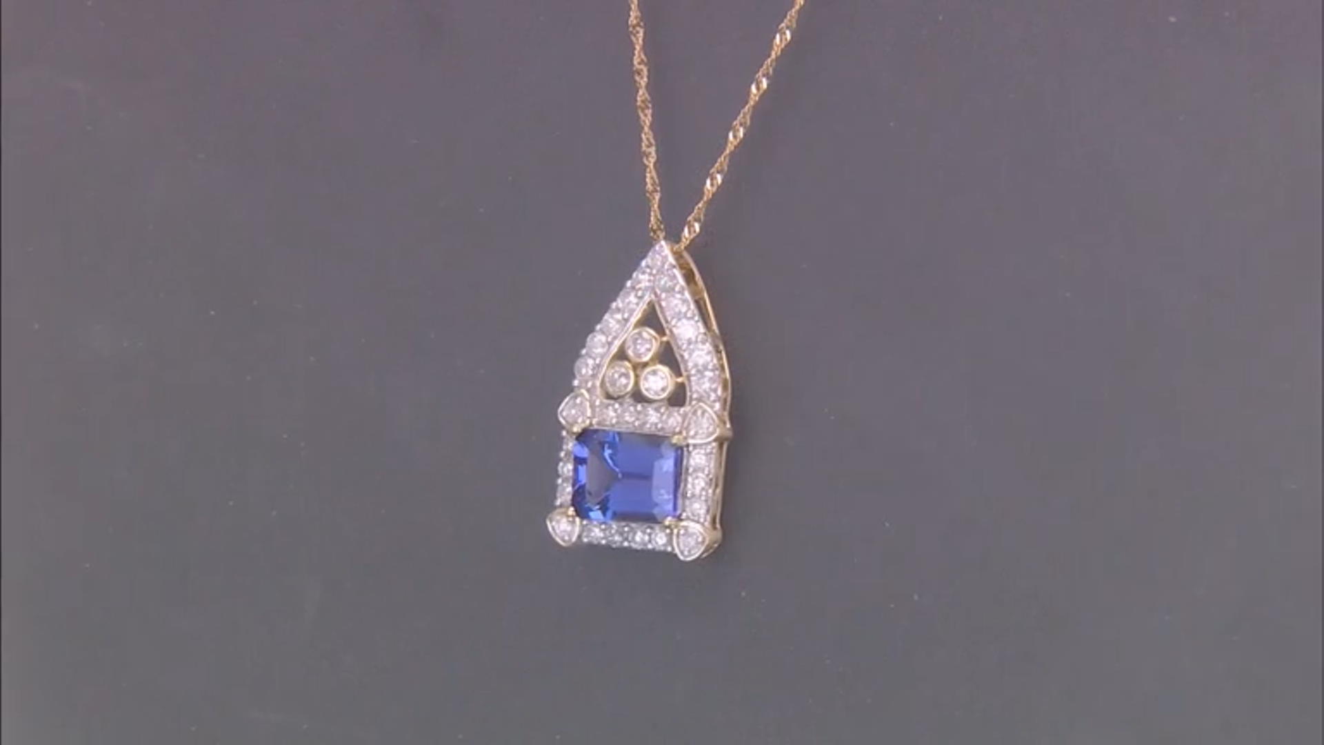 Tanzanite And White Diamond 14k Yellow Gold Center Design Pendant with Chain 3.09ctw Video Thumbnail