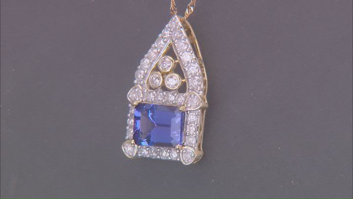 Tanzanite And White Diamond 14k Yellow Gold Center Design Pendant with Chain 3.09ctw Video Thumbnail