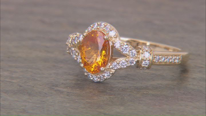 Spessartite Garnet With White Diamond 14k Yellow Gold Halo Design Ring 1.14ctw Video Thumbnail