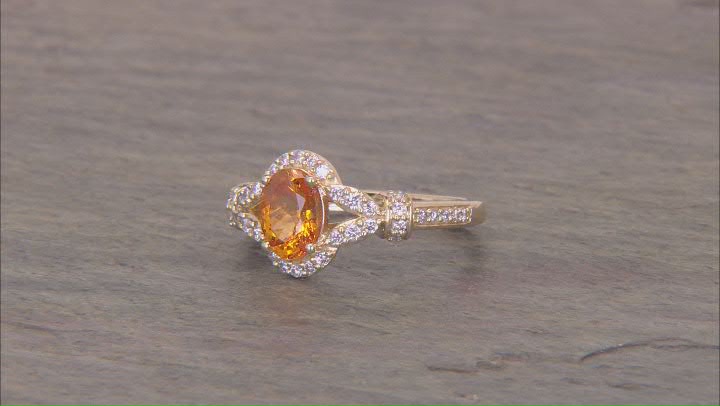 Spessartite Garnet With White Diamond 14k Yellow Gold Halo Design Ring 1.14ctw Video Thumbnail