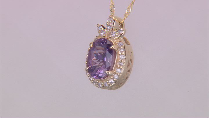 Lavender Spinel And White Diamond 14k Yellow Gold Halo Pendant With 18" Chain 0.71ctw Video Thumbnail