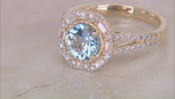 Santa Maria Aquamarine And White Diamond 14k Yellow Gold Ring 1.54ctw Video Thumbnail