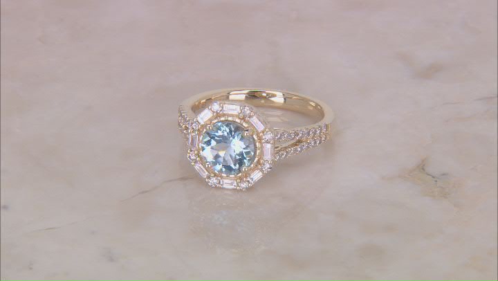 Santa Maria Aquamarine And White Diamond 14k Yellow Gold Ring 1.54ctw Video Thumbnail