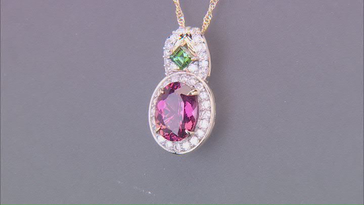 Pink And Green Tourmaline With White Diamond 14k Yellow Gold Slide Pendant With Chain 2.09ctw Video Thumbnail