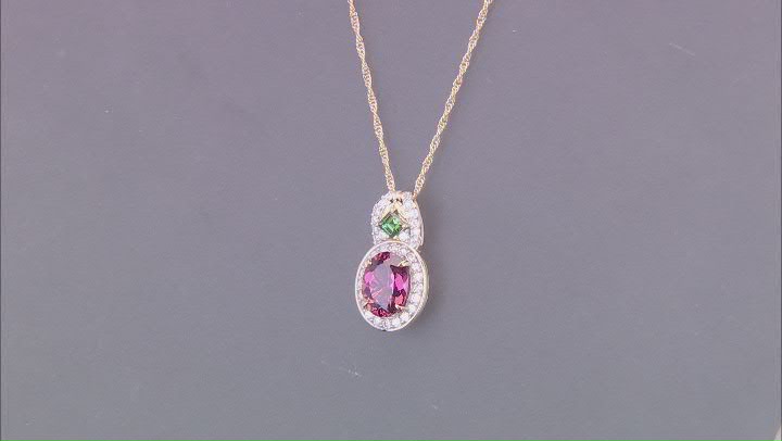 Pink And Green Tourmaline With White Diamond 14k Yellow Gold Slide Pendant With Chain 2.09ctw Video Thumbnail