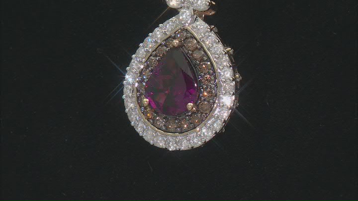 Grape Color Garnet With Champagne And White Diamond 14k Yellow Gold Pendant With Chain 2.17ctw Video Thumbnail