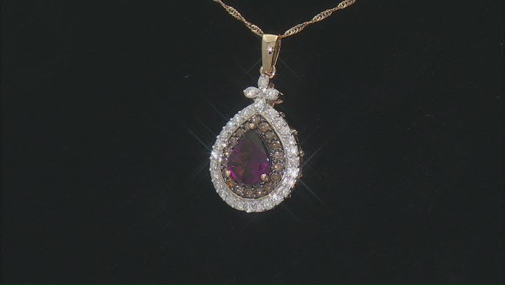 Grape Color Garnet With Champagne And White Diamond 14k Yellow Gold Pendant With Chain 2.17ctw Video Thumbnail