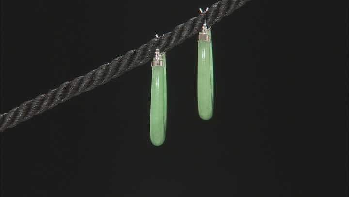 Green Jadeite Rhodium Over Sterling Silver Hoop Earrings Video Thumbnail