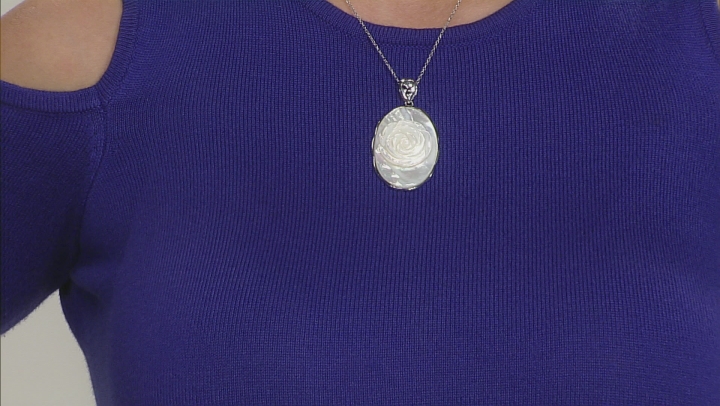 White Mother-Of-Pearl Rhodium Over Sterling Silver Hand Carved Rose Pendant With Chain Video Thumbnail