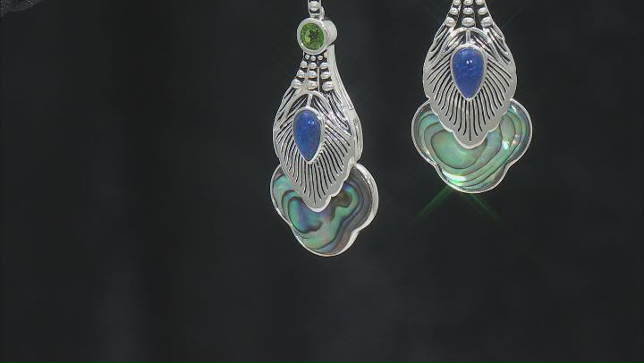 Multicolor Abalone Shell Rhodium Over Sterling Silver Feather Earrings .49ctw Video Thumbnail