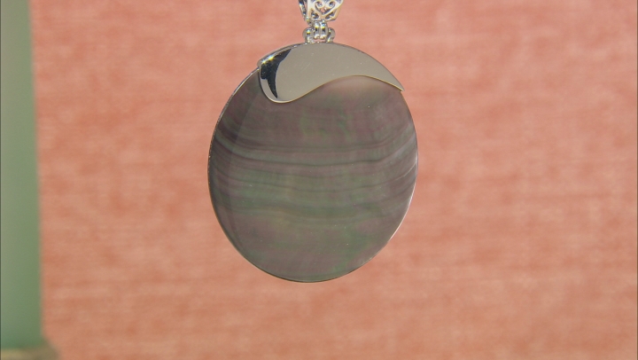 Black Mother Of Pearl Rhodium Over Silver Enhancer With 20" Cord
