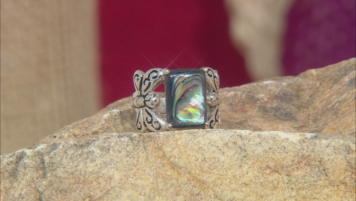 Multi Color Abalone Shell Rhodium Over Sterling Silver Dragonfly Ring Video Thumbnail