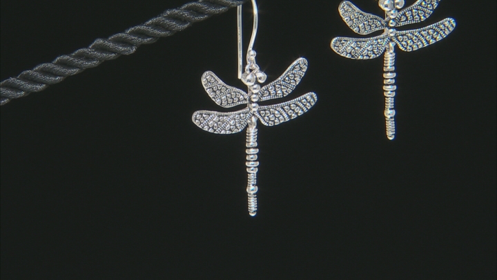 Dragonfly Rhodium Over Sterling Silver Dangle Earrings Video Thumbnail