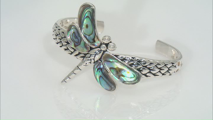 Multicolor Abalone Shell Rhodium Over Silver Dragonfly Bracelet Video Thumbnail