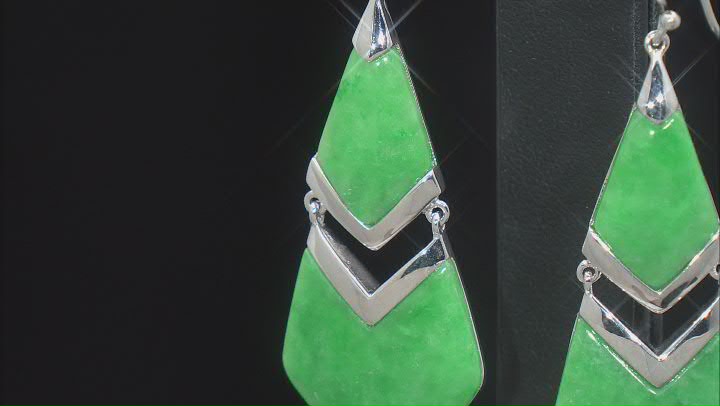 Jadeite Rhodium Over Sterling Silver Dangle Earrings Video Thumbnail