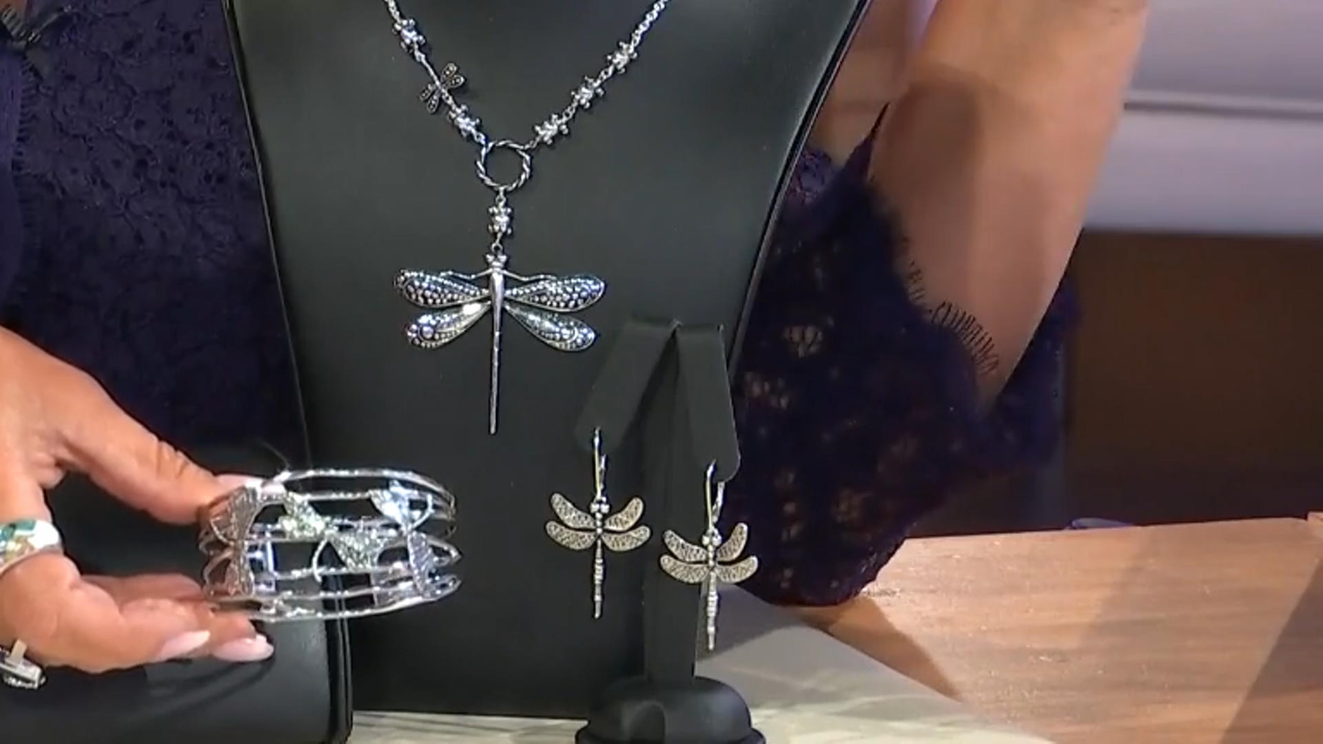 Pacific Style™ Dragonfly Rhodium Over Sterling Silver Cuff Bracelet Video Thumbnail