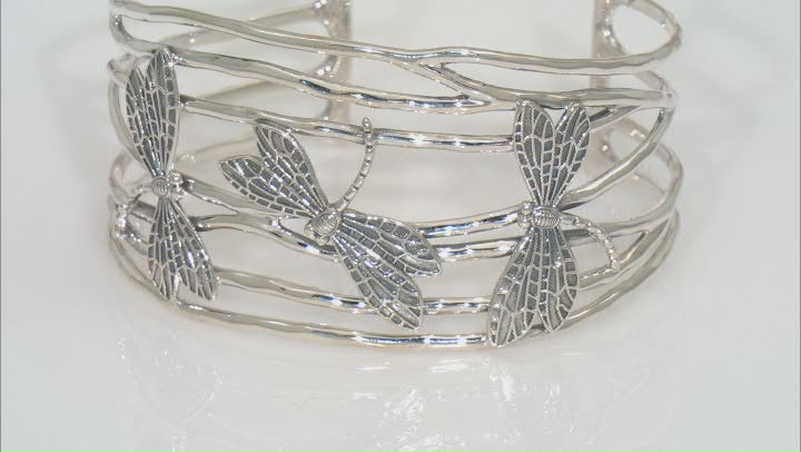 Pacific Style™ Dragonfly Rhodium Over Sterling Silver Cuff Bracelet Video Thumbnail