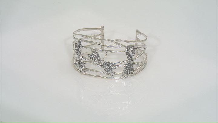 Pacific Style™ Dragonfly Rhodium Over Sterling Silver Cuff Bracelet Video Thumbnail
