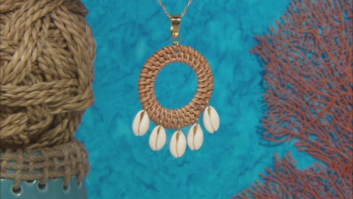 Pacific Style™ Woven Rattan With Shell 18K Gold over Silver Enhancer With Chain Video Thumbnail