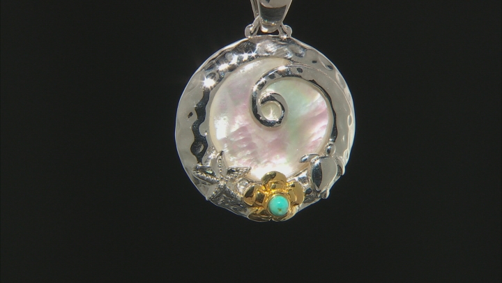 Pacific Style™ Mother of Pearl Floral Rhodium & 18K Yellow Gold Over Silver Floral Enhancer Video Thumbnail