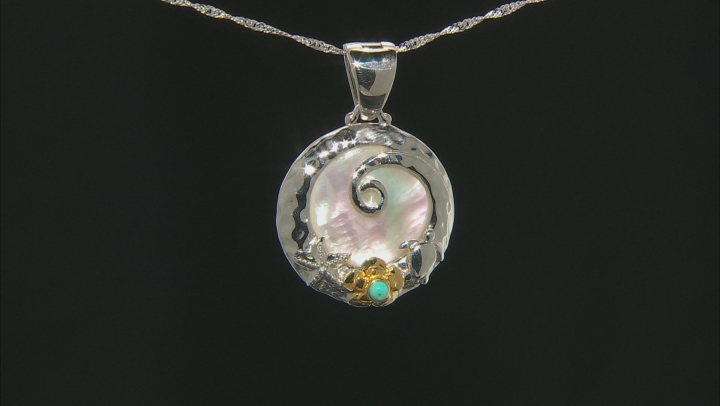 Pacific Style™ Mother of Pearl Floral Rhodium & 18K Yellow Gold Over Silver Floral Enhancer Video Thumbnail