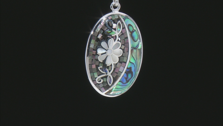 White and Gray Mother-of-Pearl & Abalone Shell Sterling Silver Mosaic Enhancer with Chain Video Thumbnail