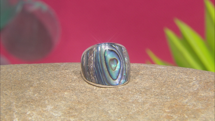 Multi Color Abalone Shell Solitaire Rhodium Over Silver Dome Ring Video Thumbnail