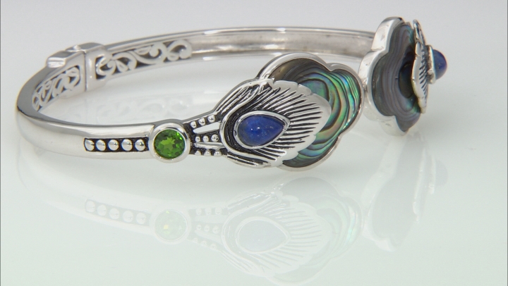 Multicolor Abalone Shell Sterling Silver Feather Cuff Bracelet Video Thumbnail