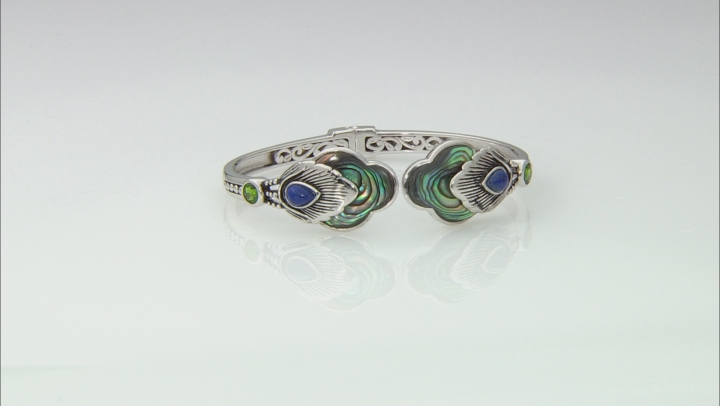 Multicolor Abalone Shell Sterling Silver Feather Cuff Bracelet Video Thumbnail