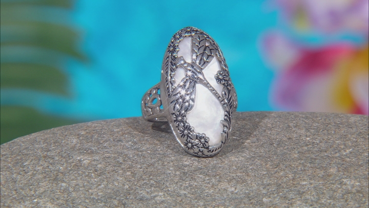 Mother-of-Pearl  Rhodium Over Silver Dragonfly Ring Video Thumbnail