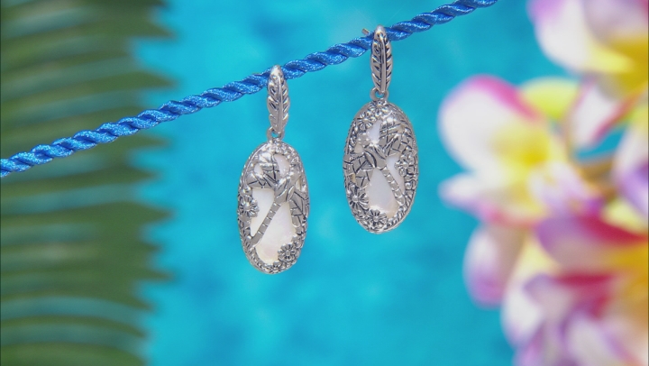 Mother-of-pearl Rhodium Over Silver Dragonfly Earrings Video Thumbnail