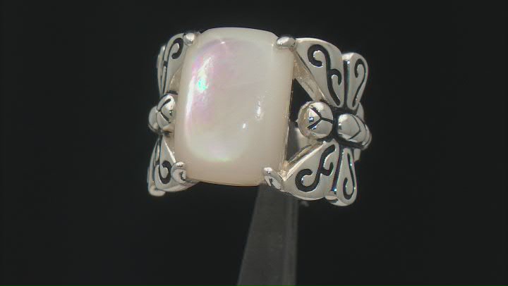 White Mother-of-Pearl Rhodium Over Silver Dragonfly Ring Video Thumbnail
