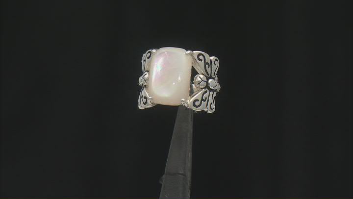 White Mother-of-Pearl Rhodium Over Silver Dragonfly Ring Video Thumbnail
