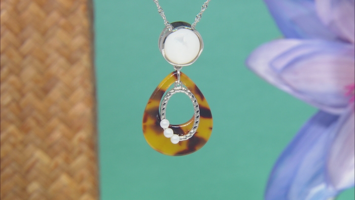 Imitation Tortoise Shell, Mother-of-Pearl, & Cultured Freshwater Pearl Silver Slide Pendant