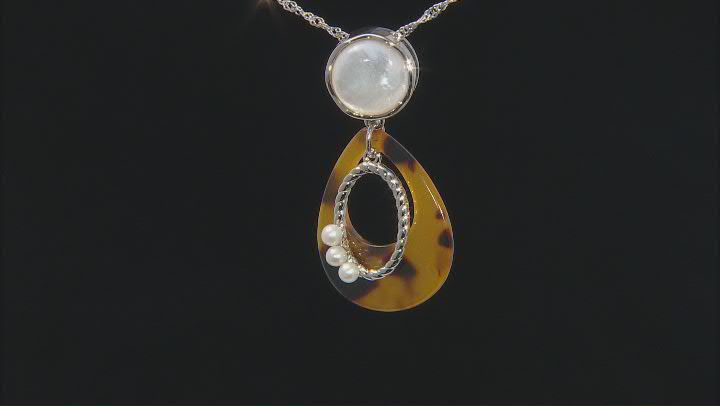 Imitation Tortoise Shell, Mother-of-Pearl, & Cultured Freshwater Pearl Silver Slide Pendant Video Thumbnail