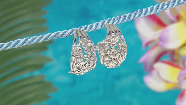 Sterling Silver Flower & Butterfly Hoop Earrings Video Thumbnail