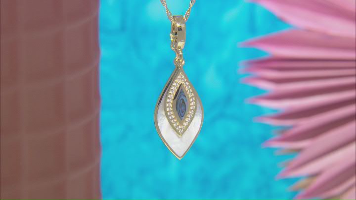 Mother-of-Pearl, Abalone Shell &  Zircon 18K Yellow Gold Over Silver Enhancer With 18" Chain 0.27ctw Video Thumbnail