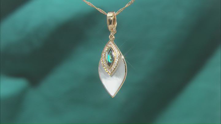 Mother-of-Pearl, Abalone Shell &  Zircon 18K Yellow Gold Over Silver Enhancer With 18" Chain 0.27ctw Video Thumbnail