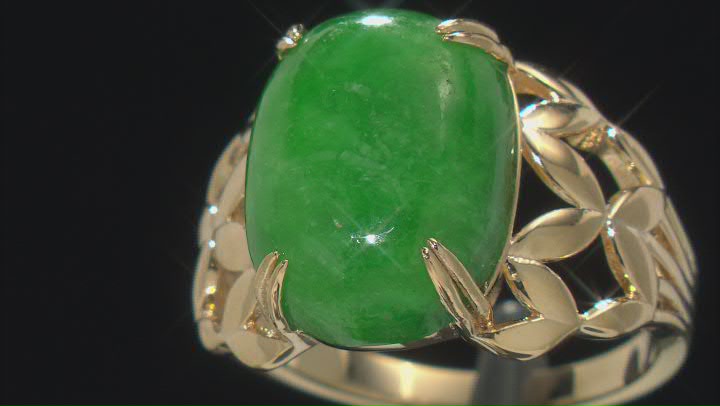 Green Jadeite 18K Yellow Gold Over Sterling Silver Open Side Detail Ring Video Thumbnail