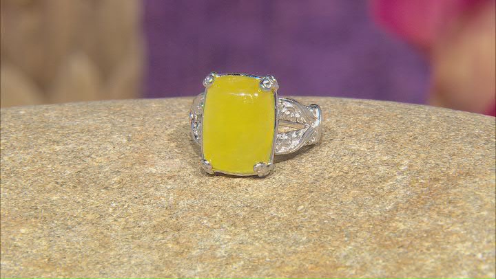 Yellow Jadeite Rhodium Over Sterling Silver Ring