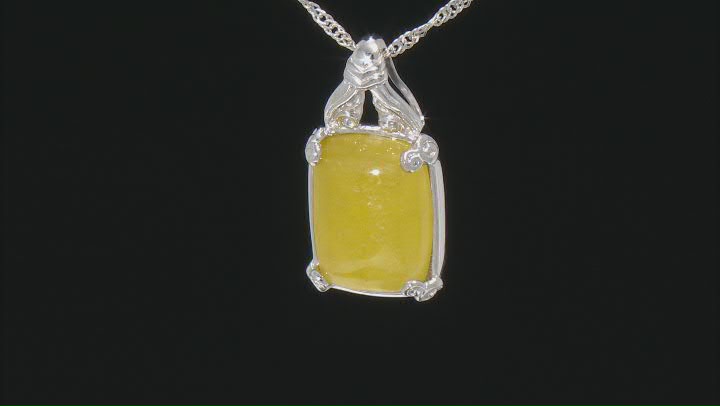 Yellow Jadeite Rhodium Over Sterling Silver Pendant With 18" Chain Video Thumbnail