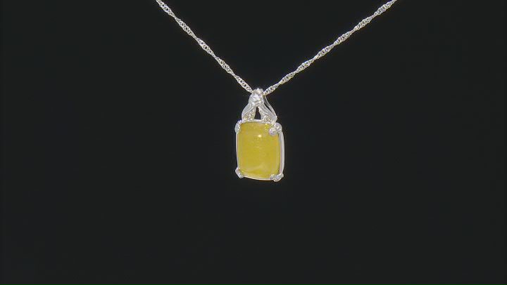 Yellow Jadeite Rhodium Over Sterling Silver Pendant With 18" Chain Video Thumbnail