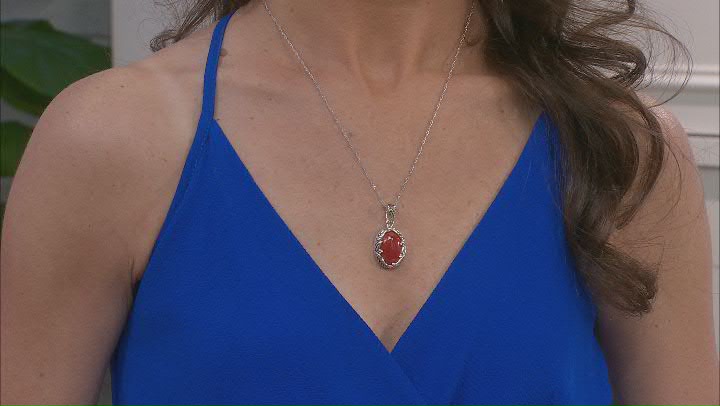 Red Coral Sterling Silver leaf Design Enhancer With 18" Chain Video Thumbnail