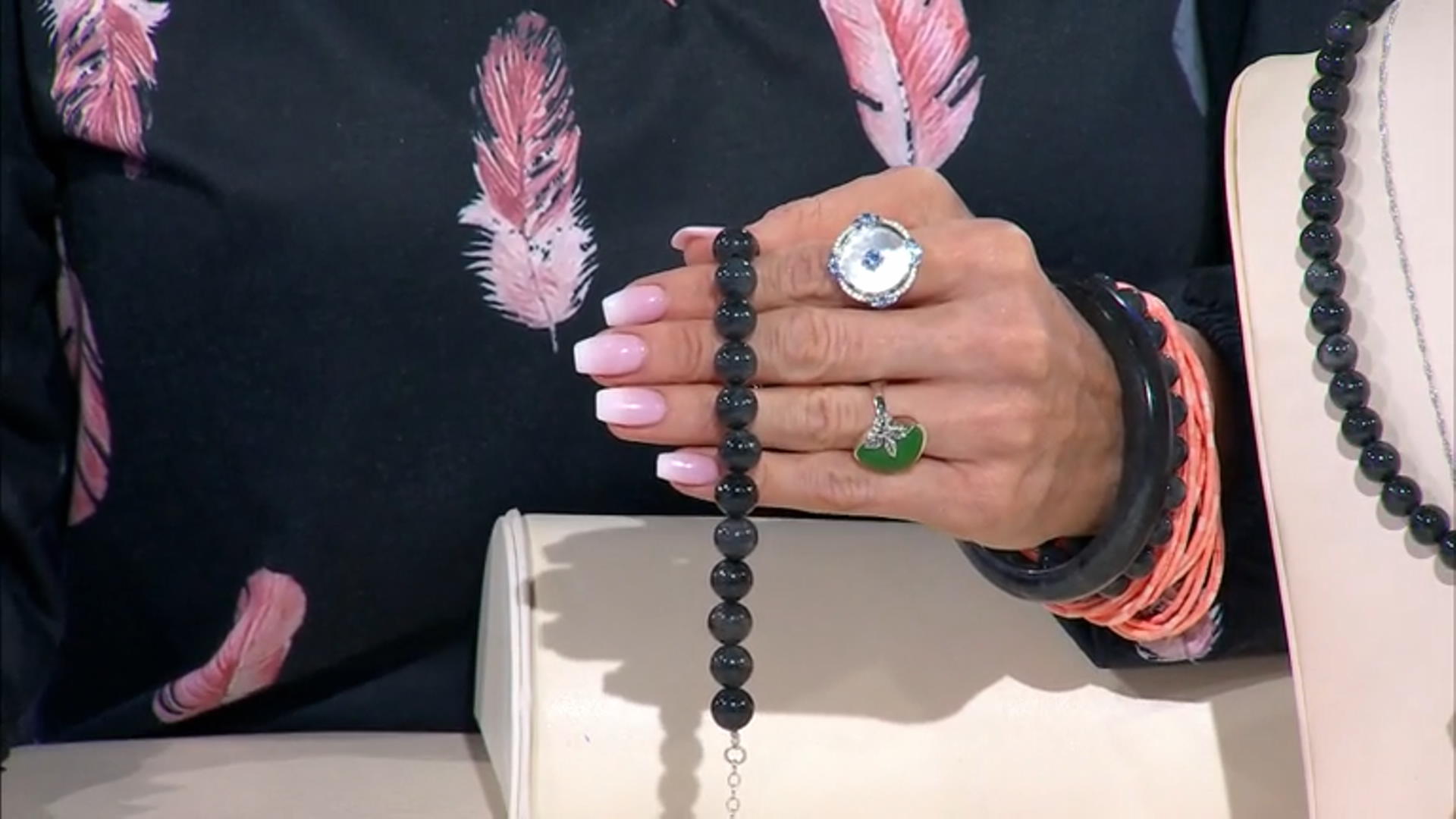 Gray Jadeite Rhodium Over Sterling Silver Beaded Bracelet Video Thumbnail